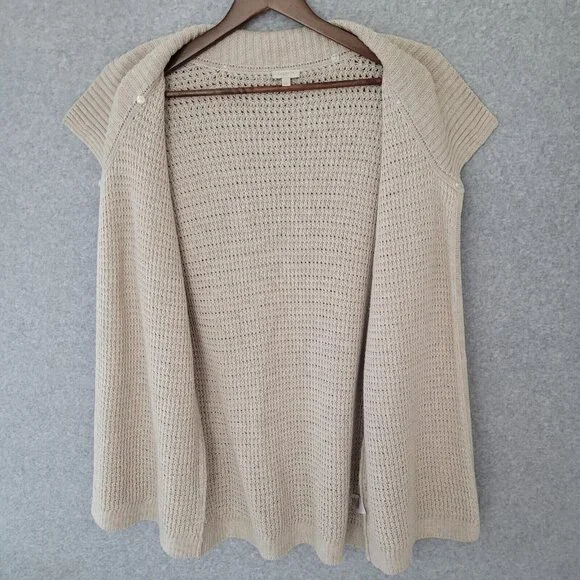 Talbots Womens Open Front Cardigan Size S Beige Office Career Missing Fur Collar - Picture 4 of 11